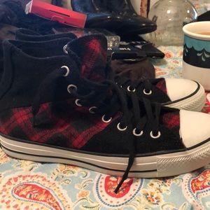 Red and black plaid converse